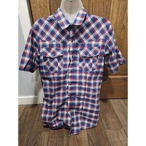 No Retreat Western Shirt Men Size M Blue Pearl Snap Button Up Short Sleeve